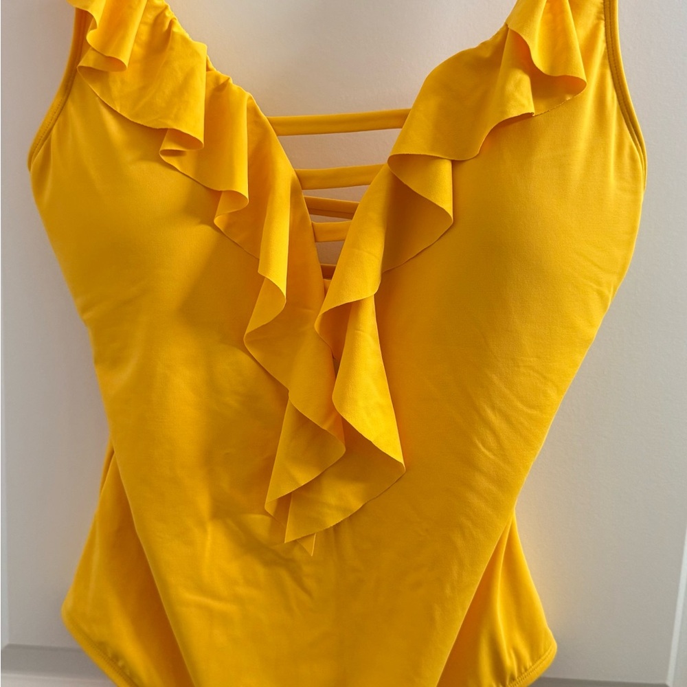 Bleu Rod Beattie Ruffled Swim Suit size 12 Yellow